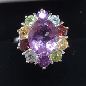 Purple amethyst  multi gemstone ring